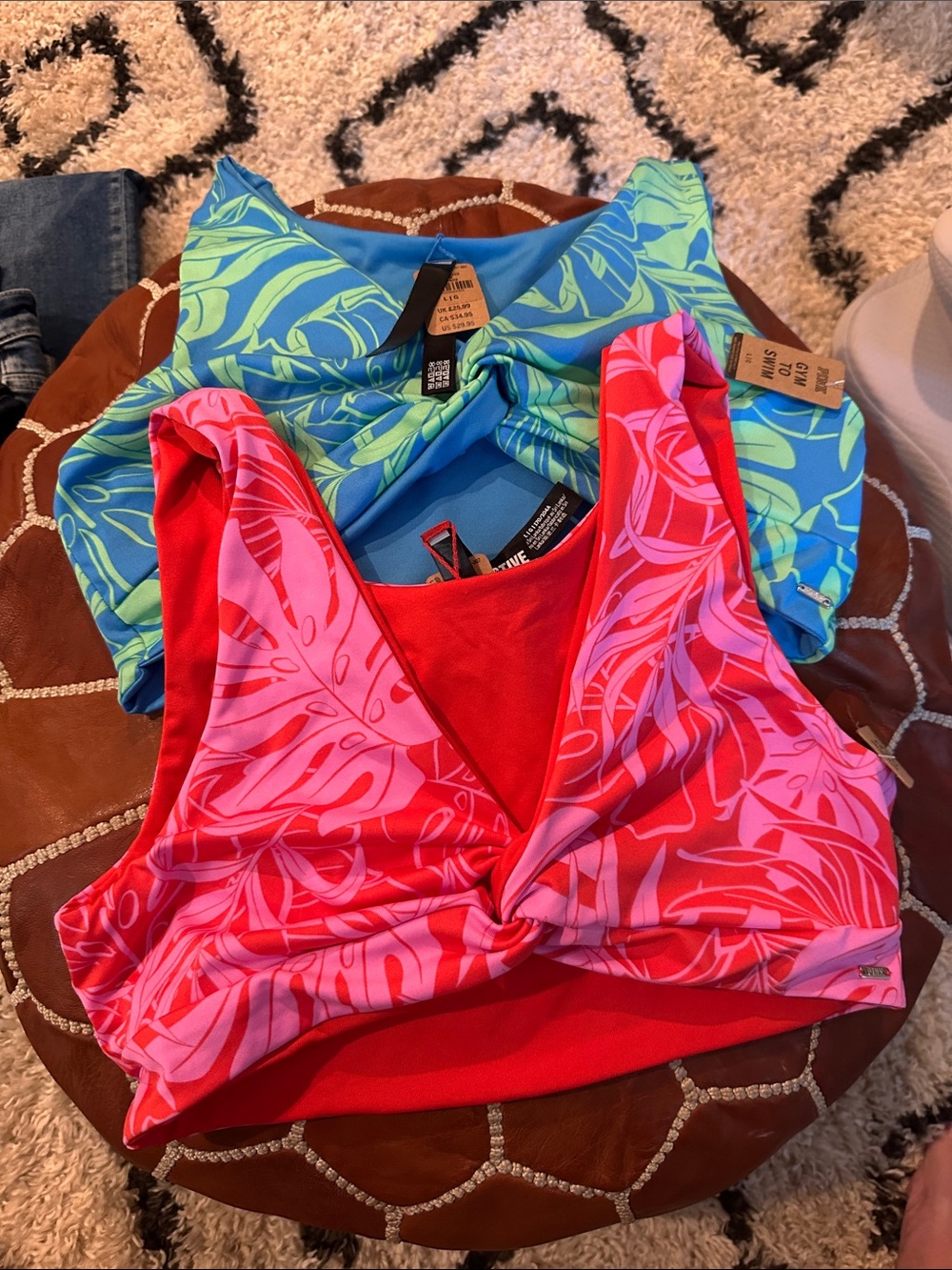 Pink active Women’s Tropical Print Twist-Front swim to go Tank Top - Red/Pink